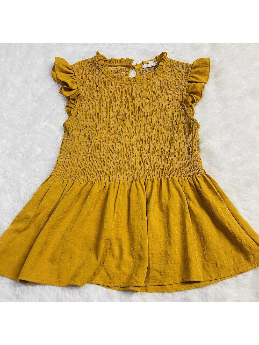 THML Smocked Top Women Size M Yellow Ruffle Boho Peplum Romantic Travel Resort